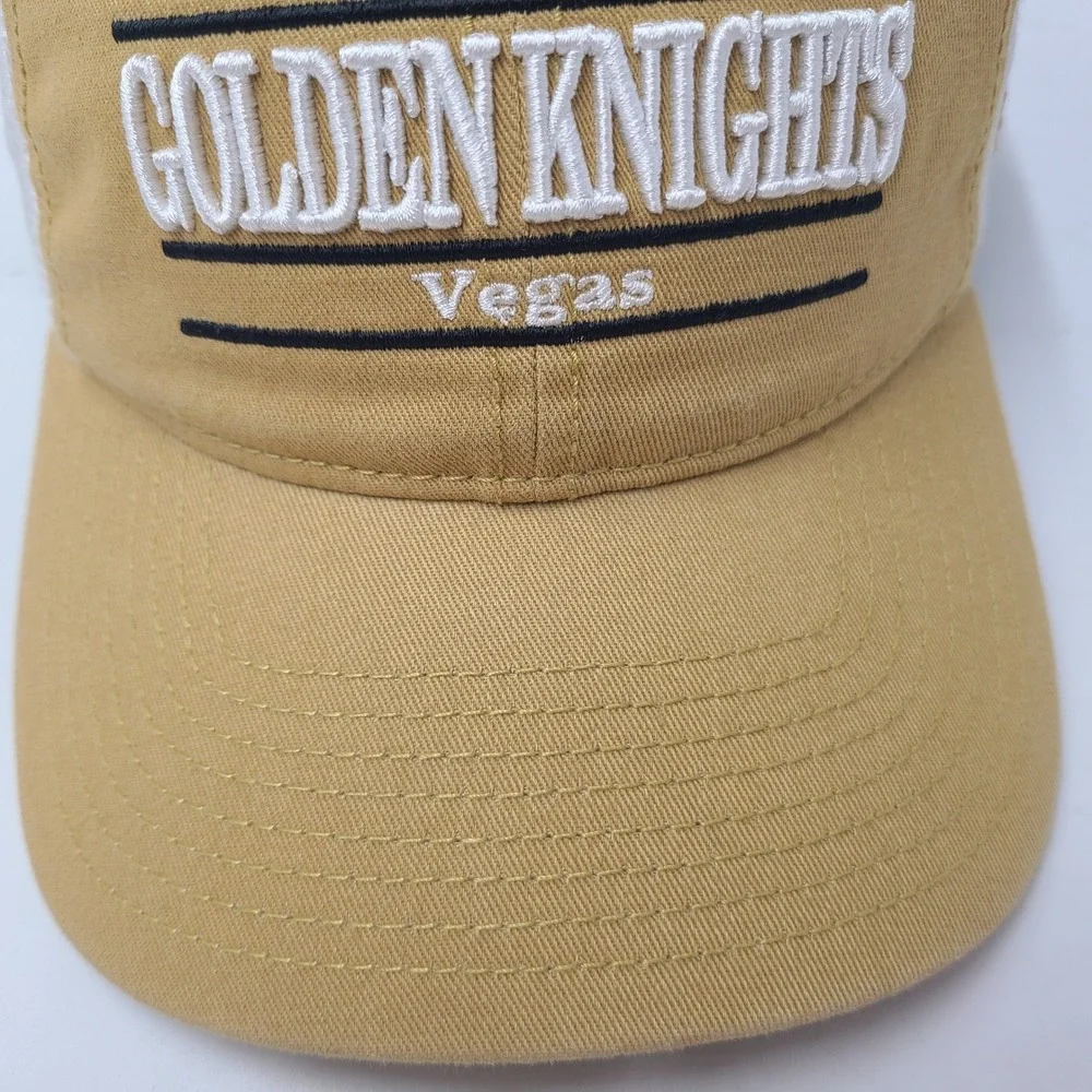 Vegas Golden Knights Hat Snapback Trucker Mesh Fanatics Gold White NHL Split Bar